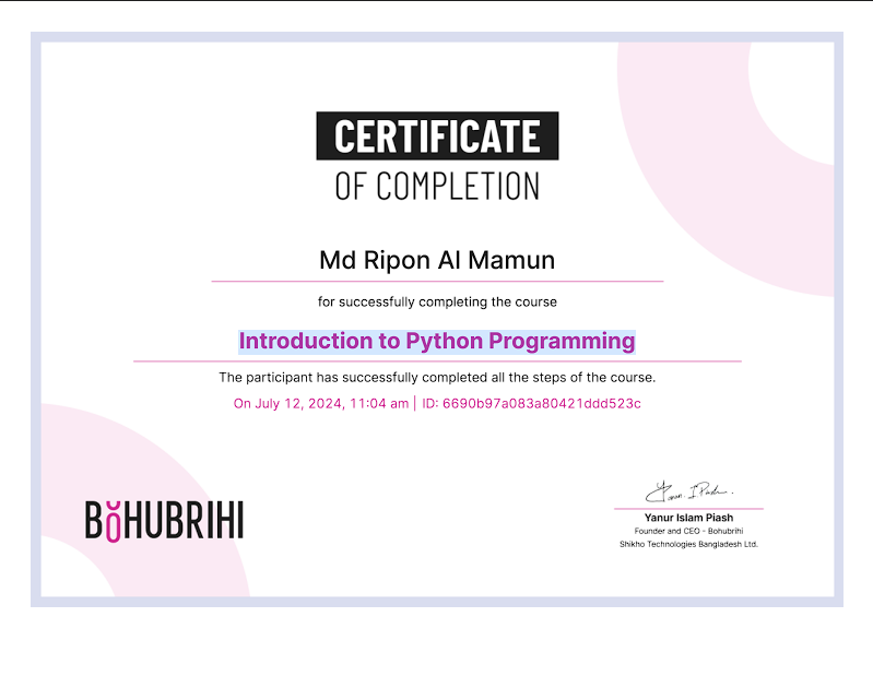 Introduction to Python Programming – Bohubrihi